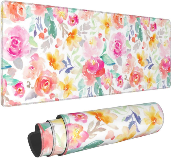Pink Floral Desk Mat, XXL Mouse Pad, Christmas Gifts, Desk Accessories for Women, Office Decor, 11.8 x 31.5 Inches