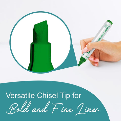 Permanent Markers, Chisel Tip Green, Quick Drying Ink for Paper, Wood, Plastic, Metal, Glass, Home, Office Use