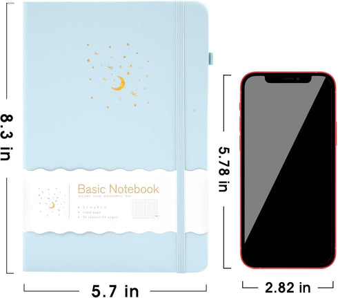 CAGIE Lined Journal Notebook for Work, 196 Pages, Medium 5.7" x 8.3", Hardcover with Pen Loop, Sky Blue