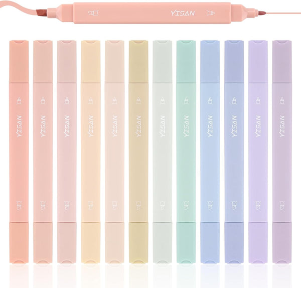 YISAN Aesthetic Pastel Highlighter Pens, 12 Colors Double Tip Bible Highlighters and Pens No Bleed 70924