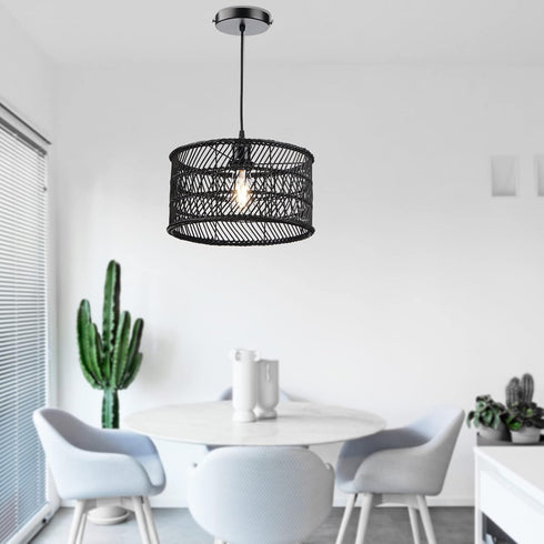 12.4" HOONEX Rattan Chandelier, Rattan Light Fixture Ceiling, Wicker Pendant Light for Dining Room Bedroom Kitchen