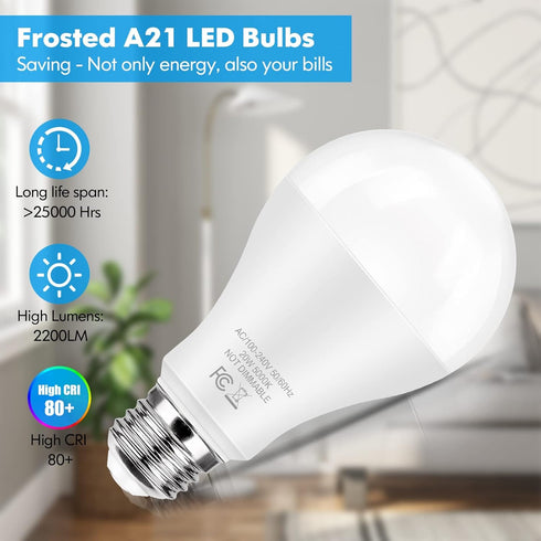 LED Light Bulbs, 150 Watt Equivalent, 2200 Lumen, Daylight White 5000K, E26 Base, 4-Pack.