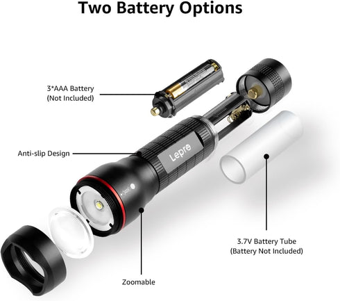 Lepro LED Flashlights LE2000, High Lumen, 5 Lighting Modes, Waterproof Pocket Size Flashlight, 2 Pack for Outdoor