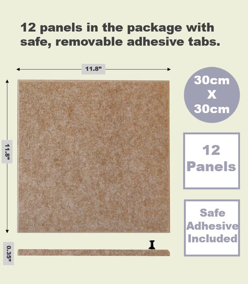 Large Cork Board Alternative - 47"x35", 12 Pack Felt Wall Tiles with Safe Removable Adhesive, Suntan