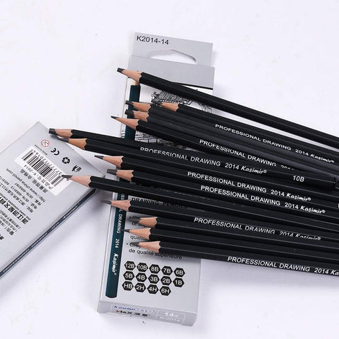 Sketch Pencil Drawing Set, 14 Pencils 6H, 4H, 2H, HB, 1B, 2B, 3B, 4B, 5B, 6B, 7B, 8B, 10B, 12B