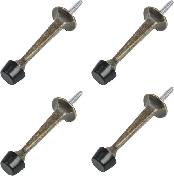 HOMOTEK 4 Pack Heavy Duty Solid Rigid Door Stop - Zinc Die Cast Door Stopper with Soft Rubber Tip, Protect Wall & Door,