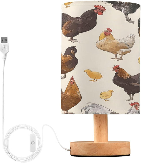 ALAZA Chicken Rooster Chick Hen Bedside Table Lamp with USB Port for