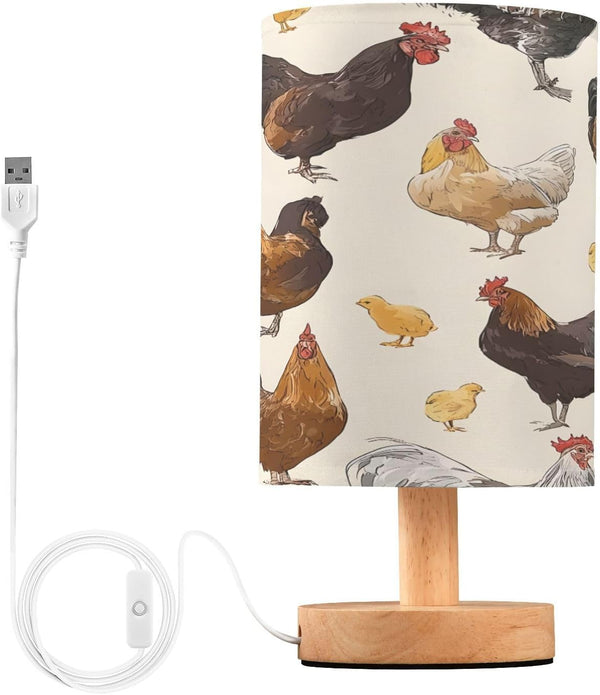 ALAZA Chicken Rooster Chick Hen Bedside Table Lamp with USB Port for
