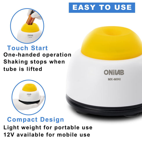 ONiLAB Mini Vortex Mixer with Touch Function - Lab Mixing for Nail Polish, Tattoo Ink, Eyelash Adhesives, Yellow