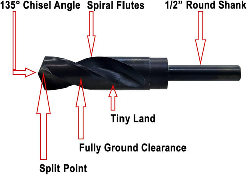 MAXTOOL 1-1/32" Silver and Deming Drill Bits HSS M2 S & D Black Oxide 6" OAL