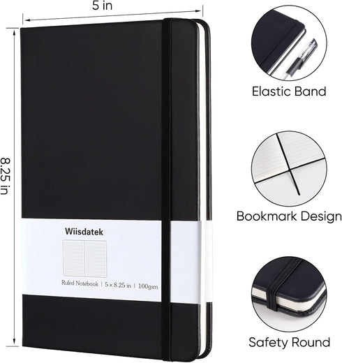 Lined Hard Cover Notebook Journal, 100Gsm Premium Thick Paper, 5"×8.25" with Inner Pocket for Writing