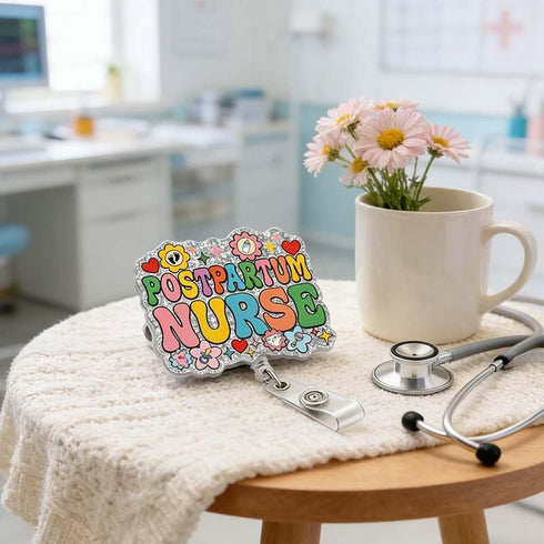 JEFBFBWE 360 Postpartum Nurse Badge Reel with Glitter,Badge Holder with Swivel Alligator Clip for Diagnostic