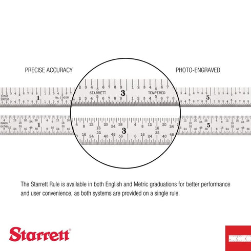 Starrett Aluminum Meter Stick, Metric/English - 39.37" Blade Length, 1-1/8" Width, 0.075" Thickness with 1mm, 1/8"