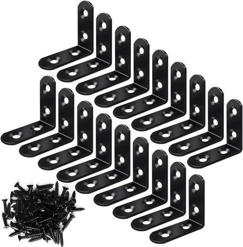 FATLODA 18PCS 72PCS (1.57x1.57 L Bracket Corner Bracket, Stainless Steel L Brackets for Shelves, Black Small Right