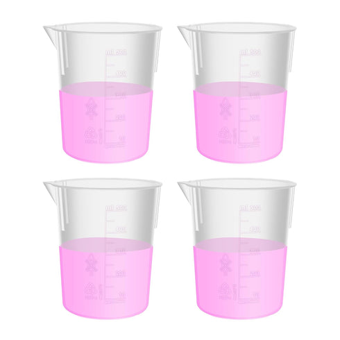 4pcs Stackable Plastic Beakers, 500ml Volume, PP Material with Molded Graduation