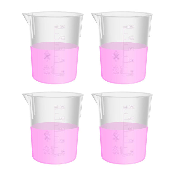 4pcs Stackable Plastic Beakers, 500ml Volume, PP Material with Molded Graduation