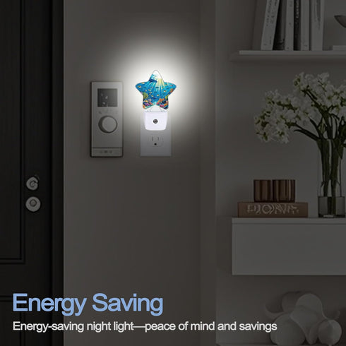 Gift,0.5W Underwater World Night Light,Sea Ocean Fish Plug-in Star Night Lights with Dusk-to-Dawn Sensor
