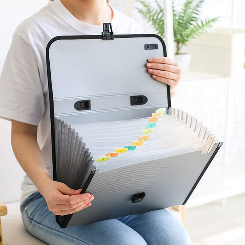 Expanding File Folder with Handle, 2019 New 13-Pocket Plastic Accordion Organizer, A4 Size Waterproof & Durable (Deep