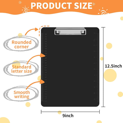 Black Clipboards, PANDRI 26 Pack Plastic Black Clipboards with Low Profile Clip, 12.5 x 9 Standard Letter Size for