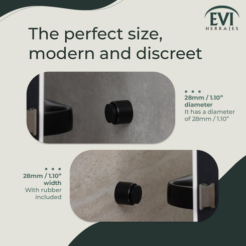 EVI Stainless Steel Door Stoppers | Adhesive and Screw Fastening Door Handle Stopper, Black, 1.1 x 1.1 Inch