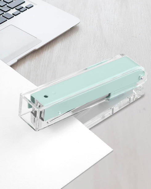Clear Acrylic Stapler, Elegant Modern Desktop Stapler, Office Accessory for Home, School, or Office (Macaron Green)