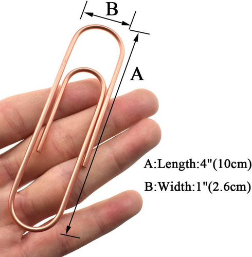 HAHIYO Paperclips 4 inch (100mm), Extra Large Sturdy Rose Gold Vinyl Coated, 14 Pack