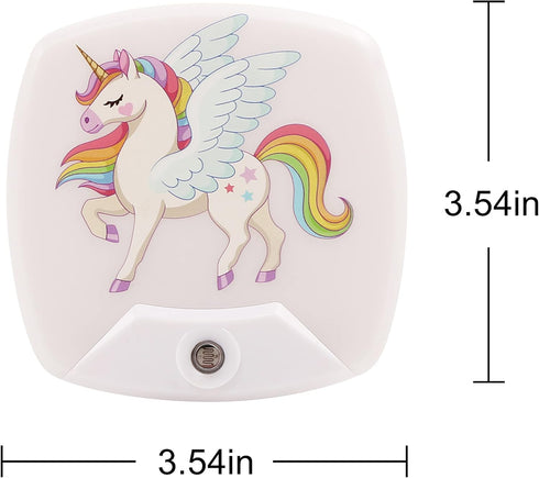 Omeet 2 Pack - Cartoon Unicorn LED Plug-in Night Light for Kids - Wall Lamp Take Good Care Children Sleep Light Sensor