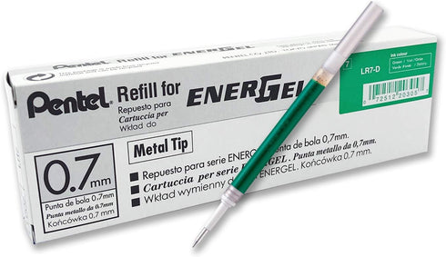 Pentel Refill Ink for BL57/BL77 EnerGel Liquid Gel Pen, 0.7mm, Green Ink, Box of 12