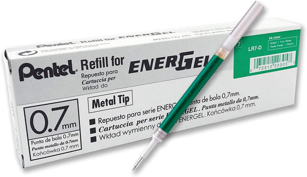 Pentel Refill Ink for BL57/BL77 EnerGel Liquid Gel Pen, 0.7mm, Green Ink, Box of 12