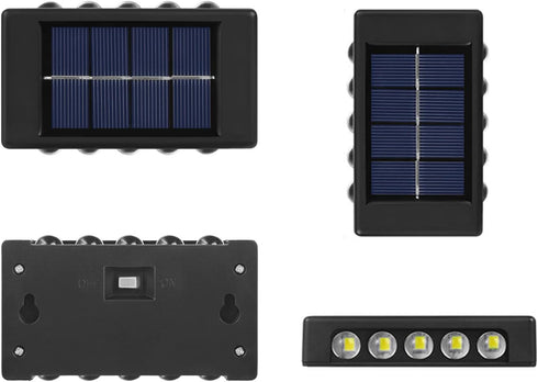 10 LED Solar Up Down Lights, 2 Pack Outdoor Waterproof Modern Nordic Sconce, Black Exterior Light Fixture