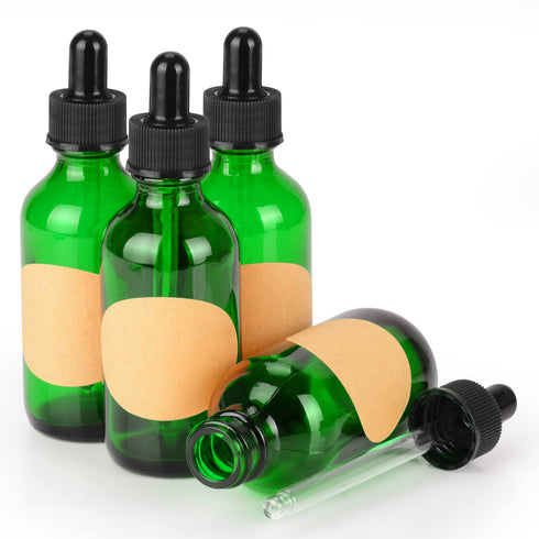stonylab 4-Pack Glass Dropper Bottles with Inner Plug and Label for Essential Oils (60 ml, Green)