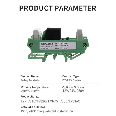 4 Channel Relay Module, 1 SPDT DIN Rail Mount, 24V DC/AC Interface Relay Module (FY-T734-24VACDC)