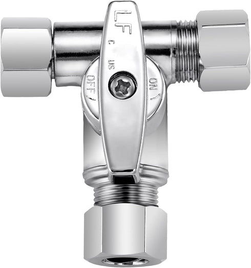 Lead-Free Brass Chrome-Plated Add-A-Tee 3-Way Angle Stop Valve, 3/8 Inch for Water Filters