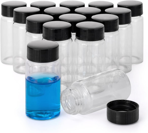 Kesell 25ml Transparent Control Spiral Glass Sample Bottle - Small Glass Bottle with Screw Cap, Pack of 16