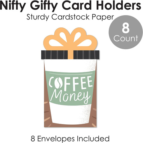 Set 8 Big Dot of Happiness But First, Coffee - Cafe Themed Party Money and Gift Card Sleeves - Nifty Gifty Card Holders