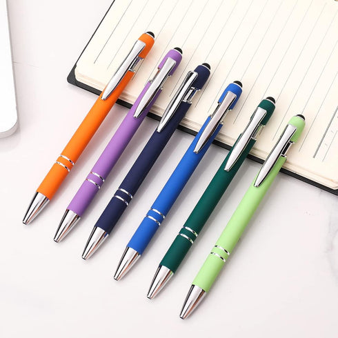 Ballpoint Pen with Stylus Tip - Soft Touch Click Metal Pen, 1.0mm Medium Point, Black Ink, 12 Count Dark Green