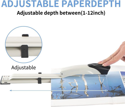Long Reach Stapler,with 2000 Staples & Stapler Remover Full Strip,20-25 Sheet Capacity,with Built-in Ruler and Adjustable Locking Paper Guide, Gray by craftinova