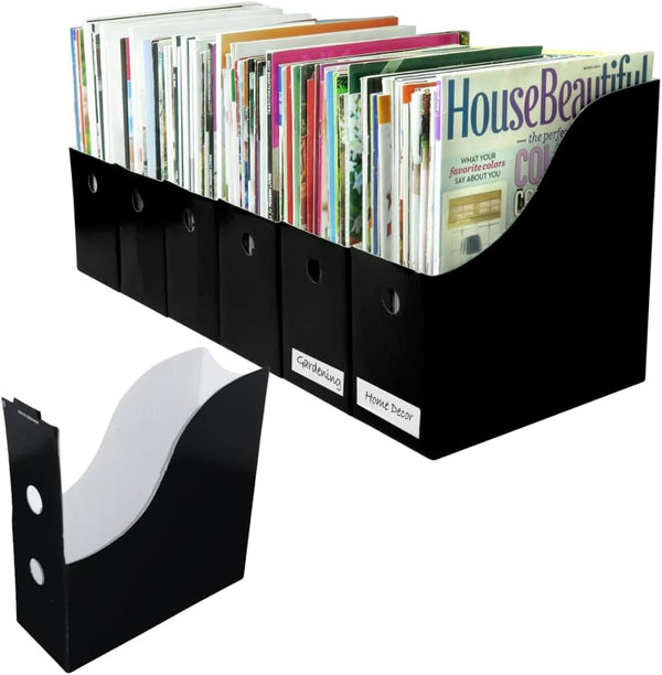 Evelots Magazine File Holder, Set of 6 Black, Office Desk Organizer, Sturdy Cardboard, Easy Assemble