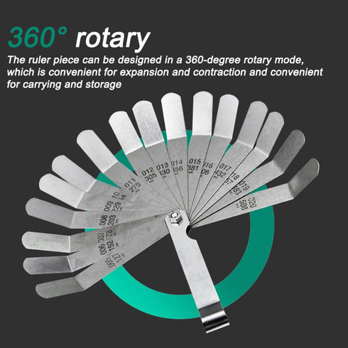 Stainless Steel Feeler Gauge - Dual Reading Combination Gap Thickness Measure Inch & Metric 0.127-0.508mm / 0.005