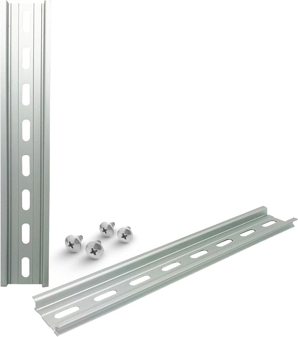2 Pieces DIN Rail Slotted Aluminum, 8" Long x 35mm Wide with 4 #10 Stainless Steel Screws for Mounting