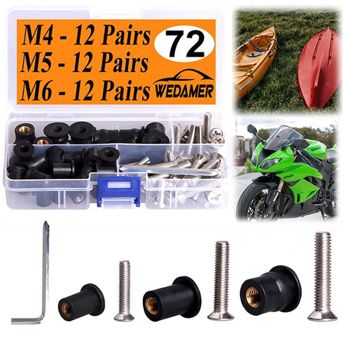 36 Pairs M4 M5 M6 Neoprene Well Nuts with Stainless Steel Screw M5 Rubber Well Nuts Kayak Brass Copper Bolts Well Nut Kit for Kayak Motorcycle Boat Marine Windscreen Accessories (M4 M5 M6)