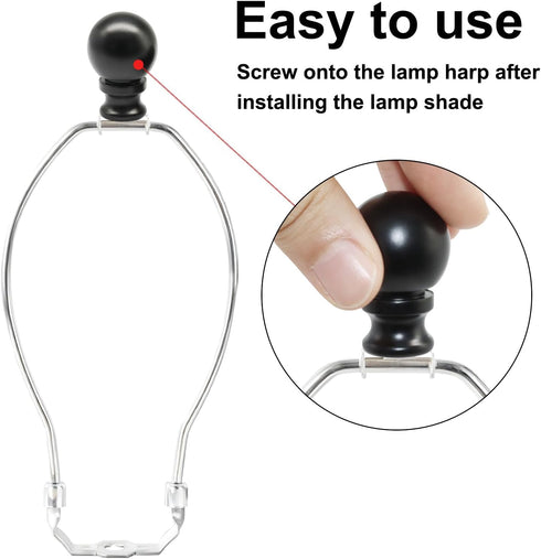 Waziaqoc 2 Pack Black Aluminum Lamp Finial - Decorative Knob Finials for Lamp Harp Holder, Universal Fit Table Lamps