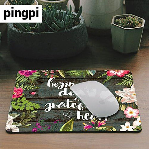 Pingpi Gaming Mouse Pad Custom, Begin Each Day with A Grateful Heart Wood Signs, Non-Slip Rubber Mousepad