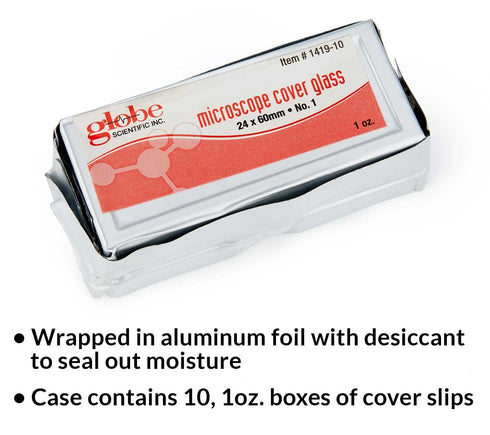 Globe Scientific Cover Glass 1419-10, 24 x 60mm, No. 1 Thickness, Case of 10