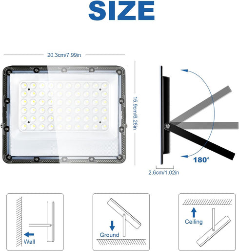 100W 15000lm 5000K IP65 2 Pack AC100-120V Flood Lights Outdoor, Bright LED Work Light with Plug, Daylight White Outdoor