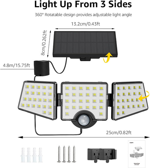 WL5000 3 270 IP65 Lepro Solar Lights for Outside, Motion Activated Security Lights, Separate Solar Panel, Adjustable