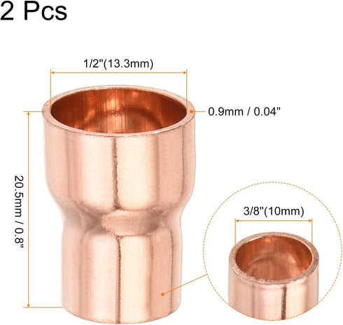 MECCANIXITY Reducing Copper Coupling Fitting, 1/2 x 3/8 Inch ID for HVAC Refrigeration Adapter, Pack of 2
