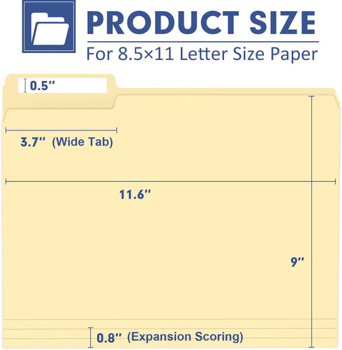 PANDRI 220 Pack File Folder, 1/3 Cut Tab, Letter Size, Filing Folder for Office School Business