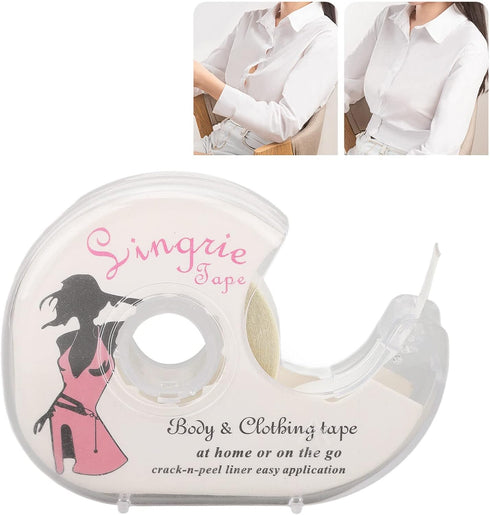 Double Sided Clothing Tape, 2 Rolls Body Tape with Dispenser, Transparent Strong Fabric Tape for Dress, Clothes, Women