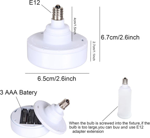 SADOVC 2 Pack E12 Bulb E12 Bulbs Mini Battery Light Blub for Lamp,Battery Operated Light with Remote,Small Screw